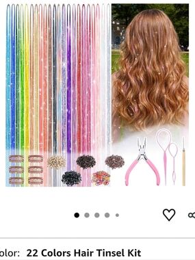 22 Colors Fairy Hair Tinsel Kit 48 Inch 8800 Strands with Tools